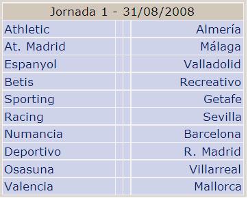 Calendario de la Primera Jornada de Liga